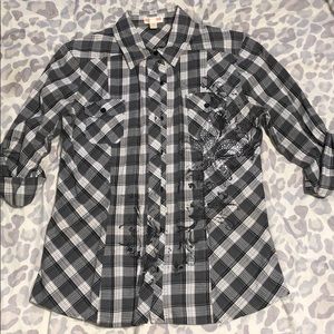 Embellished Plaid Button Up